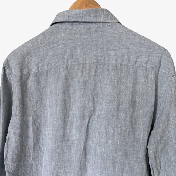 Michael Kors Linen Light Blue Button Down Shirt Mens Medium Preppy Vacation - Picture 12 of 16